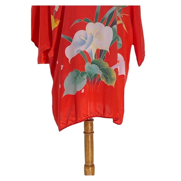 Silk Floral Kimono Red One Size Vintage - Picture 6 of 11